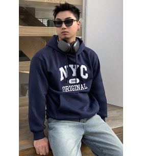 NYC Baskılı Unisex Oversize Sweatshirt (Lacivert)