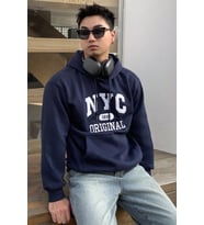 NYC Baskılı Unisex Oversize Sweatshirt (Lacivert)