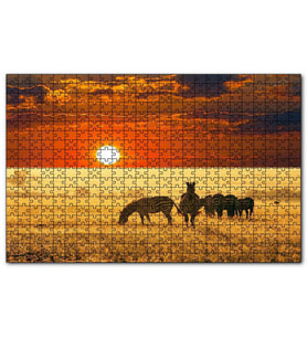 Cakapuzzle Günbatımında Savanada Zebralar Puzzle Yapboz MDF (Ahşap) (500 Parça)