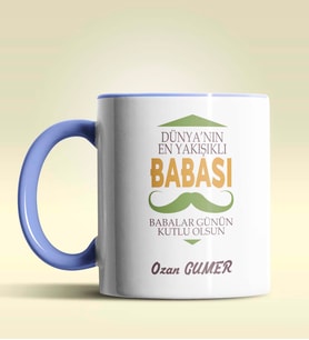 Kişiye Özel Dünya'nın En Yakışıklı Babası Tasarımlı Siyah Kupa (Mavi)