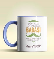 Kişiye Özel Dünya'nın En Yakışıklı Babası Tasarımlı Siyah Kupa (Mavi)