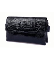 KANGAROO KINGDOM Hakiki Dana Deri Kroko Kahverengi Erkek Portföy & Clutch El Çantası 9288-CK (Siyah)