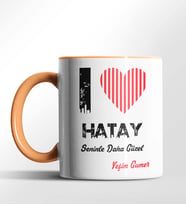 Kişiye Özel Hatay Seninle Daha Güzel Tema Siyah Renk Kupa (Turuncu)