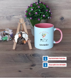Pilot Kupa Bardak Beyaz ve Fotoğraflı Ahşap Anahtarlık Hediye (Model 6)