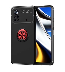 Xiaomi Poco M4 Pro 4G Kılıf Zore Ravel Yüzüklü Silikon Kılıf (Siyah-Kırmızı)