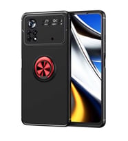 Xiaomi Poco M4 Pro 4G Kılıf Zore Ravel Yüzüklü Silikon Kılıf (Siyah-Kırmızı)