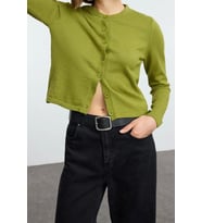Kadın Modern Tarz Slim Bisiklet Yaka Regular Triko Hırka (Yeşil)