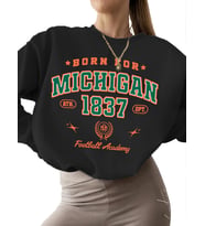 Michigan futbol akademisi için doğdu Baskılı bisiklet yaka Sweatshirt erkek Sweatshirt 3 iplik (Siyah)