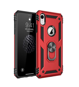 Apple iPhone XR 6.1 Uyumlu Kılıf Standlı Manyetik Yüzüklü Military Magnetic Ring Polycarbonate and TPU Case (Kırmızı)