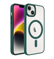 iPhone 14 Plus Kılıf Wireless Şarj Özellikli Krom Magsafe Kılıf (Koyu Yeşil)