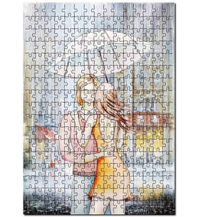 Cakapuzzle Aşk Yağmuru Şemsiyeli Çift Görseli Puzzle Yapboz MDF (Ahşap) (500 Parça)