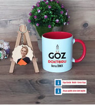 Göz Doktoru Kupa Bardak Beyaz ve Fotoğraflı Ahşap Anahtarlık Hediye Tıp Bayramı Hediyesi (Model 2)