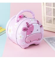 Minik İnek Çantalı Ve Kilitli Metal Kumbara, 12X11 (Pembe)