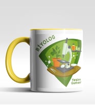Kişiye Özel Biolog Tasarımlı Siyah Kupa (Beyaz-Sarı)