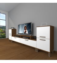 Decoraktiv Ekoflex On2 Slm Krom Ayaklı Tv Ünitesi Tv Sehpası (Beyaz - Kahverengi)