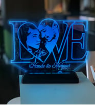 Sevgiliye Özel Fotoğraflı LOVE 3d Gece Lambası (Mavi)