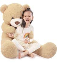 SOLEMIA - Papyonlu Sevimli Büyük Peluş Ayıcık, 130 cm - % 100 YERLİ, Premium Kalite (Bej)