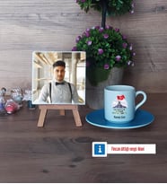 Askere Hediye Fotoğraflı Dekoratif Taş, Ahşap Altlıklı Türk Kahvesi Fincanı Hediye (Model 5)