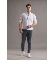 SLİMFİT ARMÜRLÜ YAKA DÜĞMELİ KATLAMALI UZUN KOL ERKEK GÖMLEK (Beyaz)