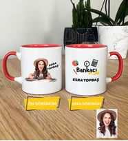 Kişiye Özel Karikatürlü Kadın Bankacı Kupa Bardak Kadın Bankacıya Hediye (Pembe)