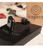 vagave Apple Watch Kadın Crazy Deri Kordon İsme Özel 3-4-5-6-7 / 42&44mm (Siyah)