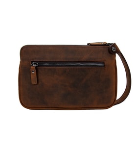 KANGAROO KINGDOM Hakiki Dana Deri Crazy Horse Açık Taba Erkek Portföy & Clutch El Çantası 1285-ZAT (Koyu Taba)