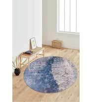 Dijital Baskılı Kaymaz Taban Yıkanabilir Yuvarlak Salon Halısı Koridor Halısı Paspas NDY-HT-753 (Mavi)