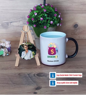 Ekonomist Kupa Bardak Beyaz ve Fotoğraflı Ahşap Anahtarlık Hediye (Model 9)