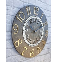 Markakanvas Mermer Desenli Altın (Gold) Renkli Rakamlı Duvar Saati çap 50 cm (Beyaz)