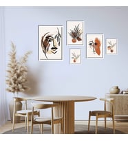 5'li Ahşap Lamine Çerçeveli Mdf Tablo Seti Modern Boho Tasarım (Beyaz)