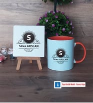 Baş Harf ve İsim Soyisim Dekoratif Taş, Kupa Bardak Kırmızı Hediye (Model 12)