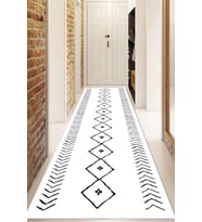Dijital Baskılı Kaymaz Taban Yıkanabilir Modern Yolluk Ve Koridor Halısı NDU-HT-572 (Beyaz)