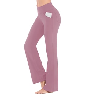 Ghassy Co. Kadın Bootcut Yüksek Bel Yoga Egzersiz 4 Cepli Karın Kontrolü İspanyol Paça Tayt (Pembe)