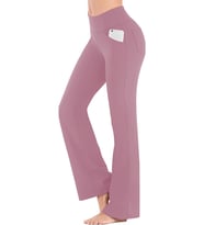 Ghassy Co. Kadın Bootcut Yüksek Bel Yoga Egzersiz 4 Cepli Karın Kontrolü İspanyol Paça Tayt  (Pembe)