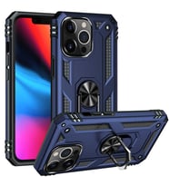 Apple iPhone 13 Pro Uyumlu Kılıf Standlı Manyetik Yüzüklü Military Magnetic Ring Polycarbonate and TPU Case (Lacivert)