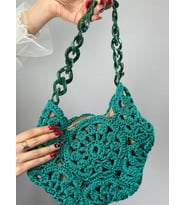 EL ÖRGÜSÜ ÇİÇEKLİ KADIN EL ÇANTASI 30X27 CM (Yeşil)