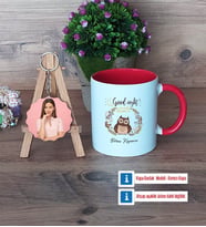 Baykuş Kupa Bardak Beyaz ve Fotoğraflı Ahşap Anahtarlık Hediye (Model 2)