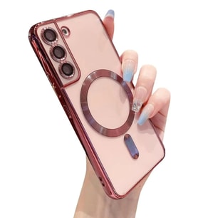 Samsung Galaxy S21 FE Kılıf Kamera Lens Korumalı Renkli Magsafe Şeffaf Silikon (Pembe)