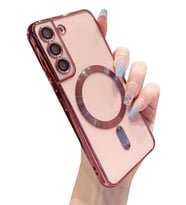 Samsung Galaxy S21 FE Kılıf Kamera Lens Korumalı Renkli Magsafe Şeffaf Silikon (Pembe)