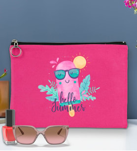 BK Gİft Yaz Temalı-5 Astarlı Portföy Çanta 30x21cm(12 Renk Seçeneği), Baskılı El Çantası, Organizer Çanta (Fuşya)