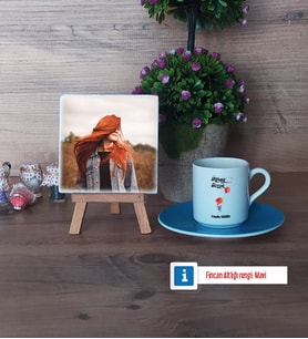 Ütopyalar Güzeldir Fotoğraflı Dekoratif Taş, Ahşap Altlıklı Türk Kahvesi Fincanı Hediye (Model 5)