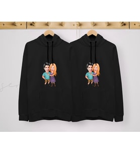 BK Gift Kişiye Özel Sevgililer Karikatürlü İkili Siyah Sweatshirt Seti, Sevgililer Hediye, Çift Hediyesi, Yıl Dönümü Hediyesi, Kişiye Özel Sweatshirt-1 (Model 10)