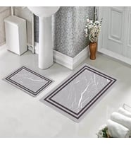 Banyo Halısı Ikili Klozet Takımı Kaymaz Tabanlı (60 xm x 100 cm + 40 cm x 60 cm)  (Gri)