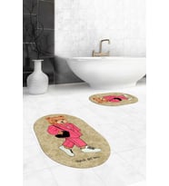 EVDEYA Dijital Yıkanabilir Ayıcık Desen İkili Banyo Halısı Paspas Oval Klozet Takımı, OKLOZET-34-GRİ, (Kahverengi)
