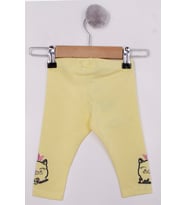 Toontoy Kız Bebek Paça Kedi Nakışlı Tayt (Sarı)