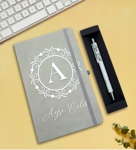 Kişiye Özel Defter & Kalem Hediye Seti (Gri)