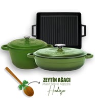 Lava Döküm 6X New Heritage Serisi Döküm Demir Tencere Tava Çeyiz Seti (Yeşil)