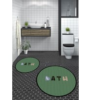 EVDEYA Dijital Yıkanabilir Renkli Bath Yazılı İkili Yuvarlak Banyo Paspası Klozet Takımı, YKLOZET-8-BEYAZ, (Yeşil)