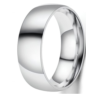 Unisex 8mm Geniş Bombeli Erkek Kadın Çelik Alyans Yüzük (Beyaz) cl19