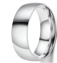 Unisex 8mm Geniş Bombeli Erkek Kadın Çelik Alyans Yüzük (Beyaz) cl19